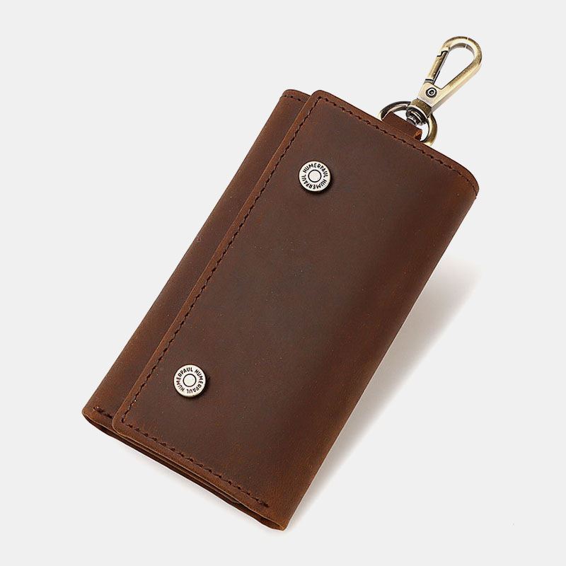 Mænd Ægte Læder Retro Easy Carry Brief Car Key Case Nøglering Tegnebog Møntpung