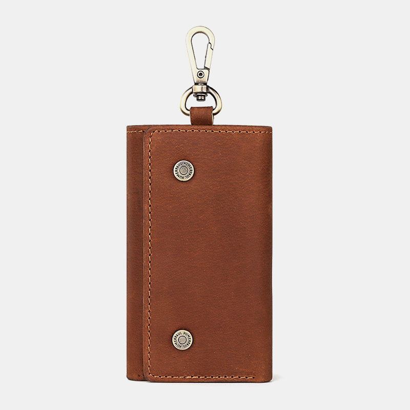 Mænd Ægte Læder Retro Easy Carry Brief Car Key Case Nøglering Tegnebog Møntpung