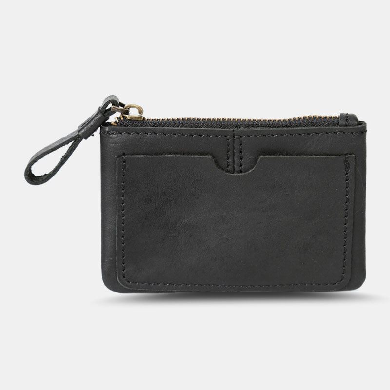 Mænd Ægte Læder Retro Mini Møntpung Kort Lynlås Tegnebog Clutch Tegnebøger Kort Sag