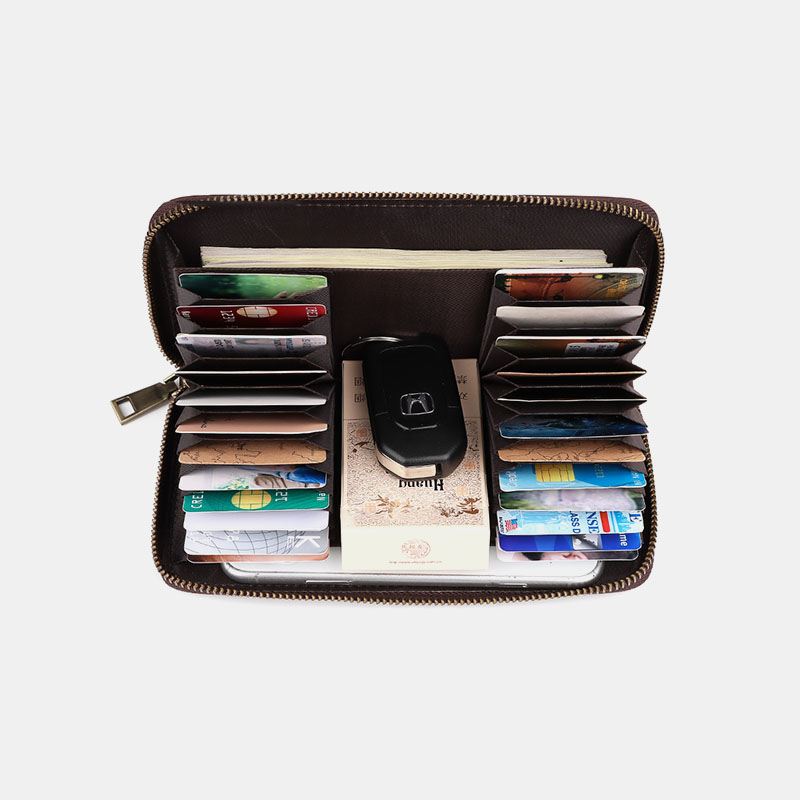 Mænd Ægte Læder Retro Multi-slot Mode Long Clutch Pung Business Wallet