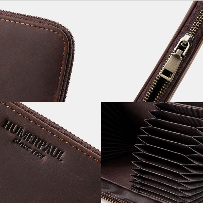 Mænd Ægte Læder Retro Multi-slot Mode Long Clutch Pung Business Wallet