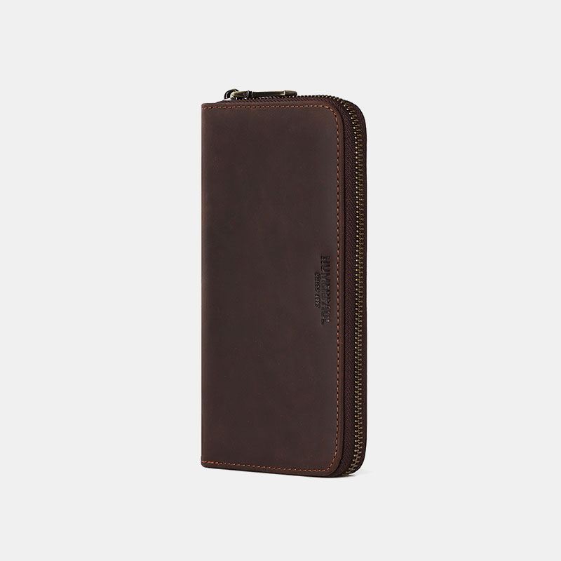 Mænd Ægte Læder Retro Multi-slot Mode Long Clutch Pung Business Wallet