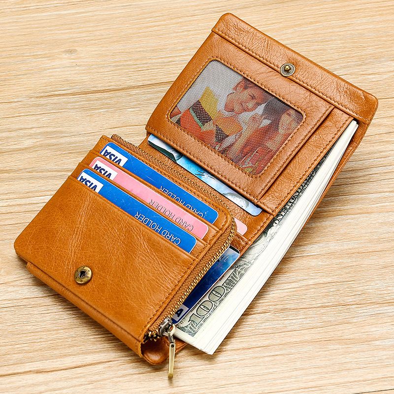 Mænd Ægte Læder Retro Trifold Multi Card Slot Casual Kortholder Tegnebog