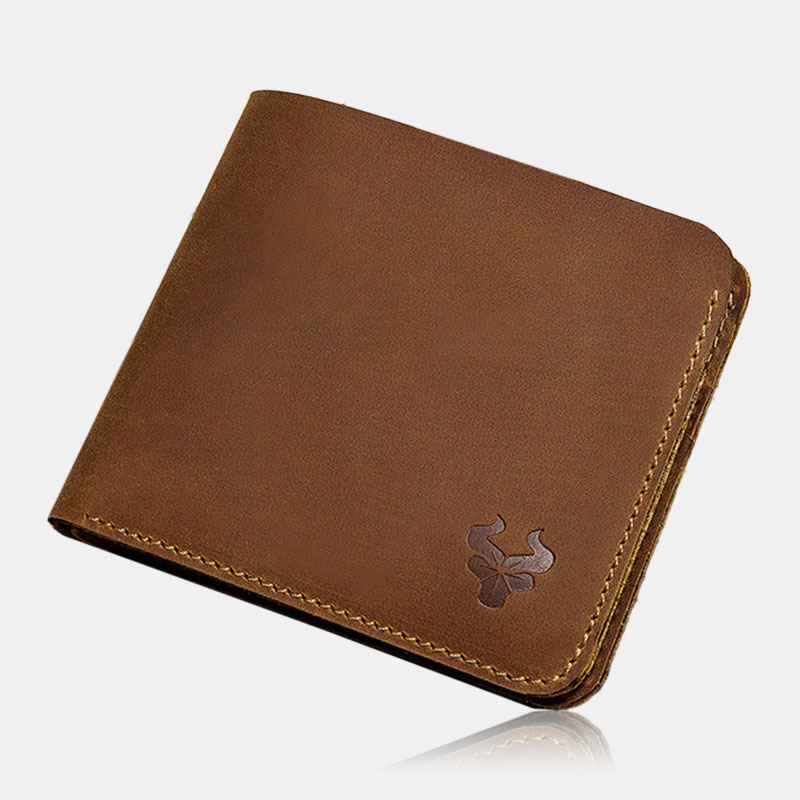 Mænd Ægte Læder Super Light Bifold Åben Retro Kort Anti-theft Koskind Kortholder Møntpung