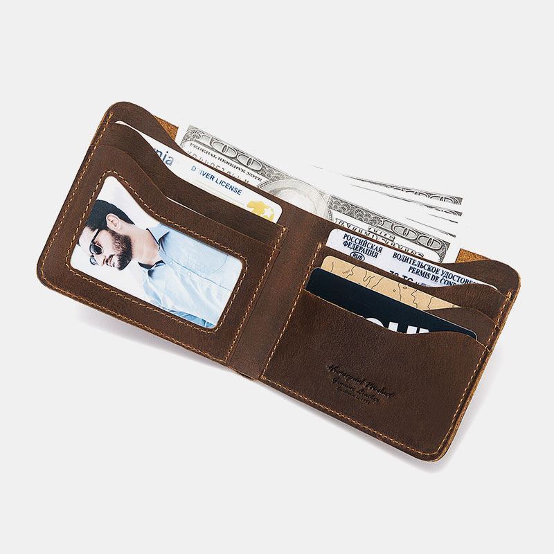 Mænd Ægte Læder Super Light Bifold Åben Retro Kort Anti-theft Koskind Kortholder Møntpung