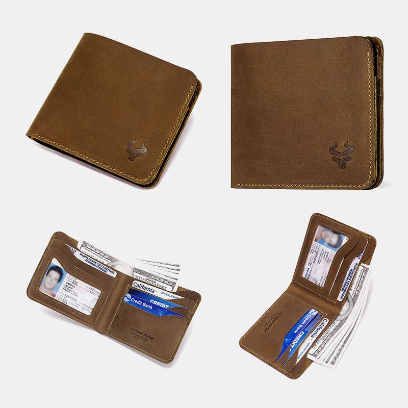 Mænd Ægte Læder Super Light Bifold Åben Retro Kort Anti-theft Koskind Kortholder Møntpung