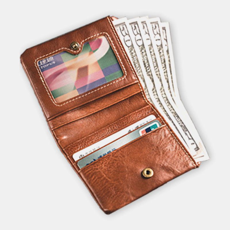 Mænd Ægte Læder Ultra-tynd Kort Tegnebog Retro Bifold Mini Card Case Money Clip