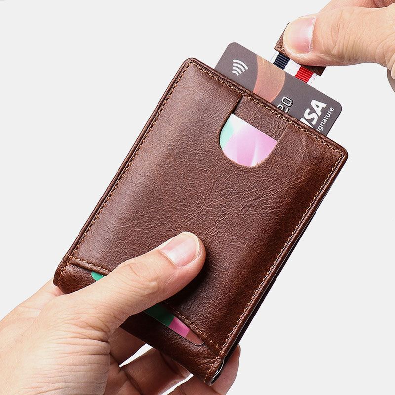 Mænd Ægte Læder Vintage Business Kohud Multi-card Slot Penge Clip Card Holder Tegnebog