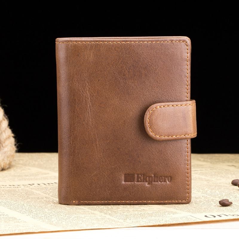 Mænd Bifold Kort Tegnebog Vintage Ægte Læder Multi-card Slot Kortholder Hasp Coin Bag