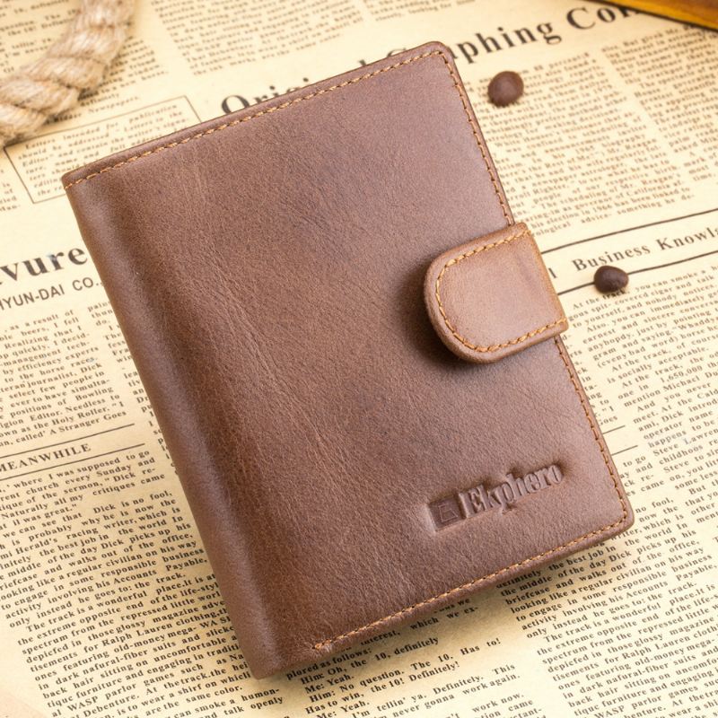 Mænd Bifold Kort Tegnebog Vintage Ægte Læder Multi-card Slot Kortholder Hasp Coin Bag