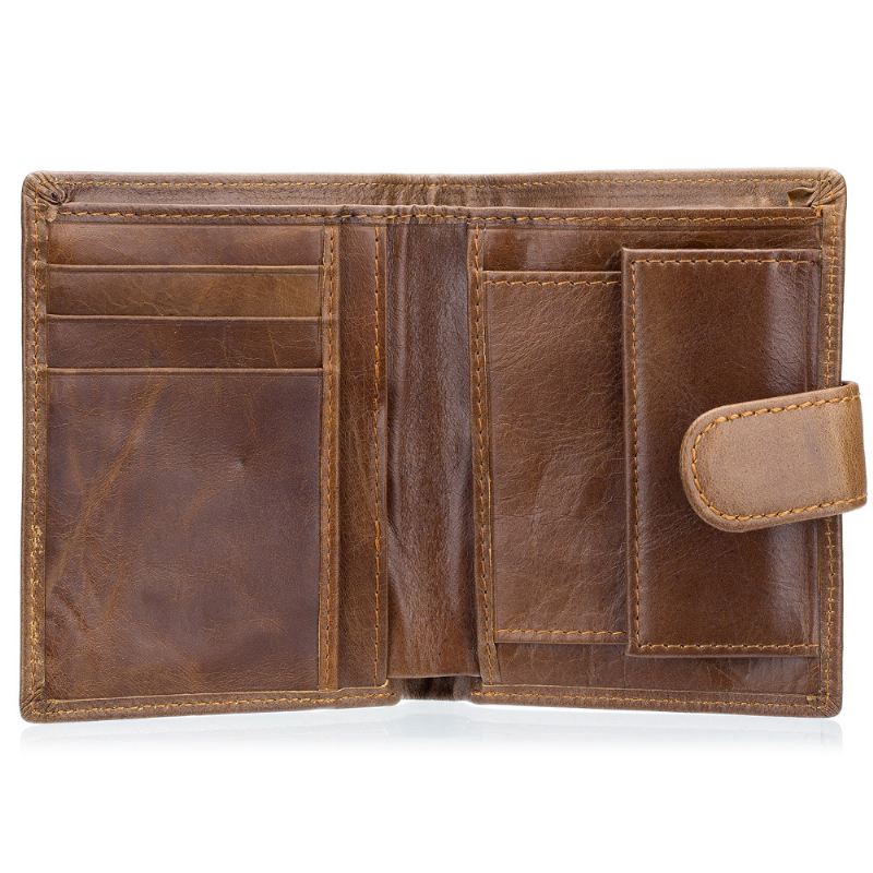 Mænd Bifold Kort Tegnebog Vintage Ægte Læder Multi-card Slot Kortholder Hasp Coin Bag