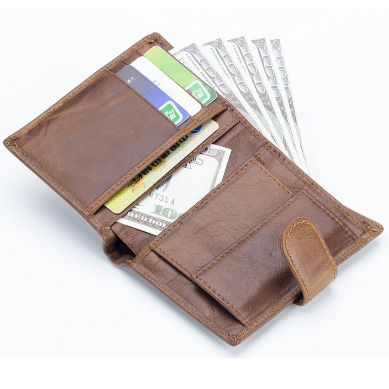 Mænd Bifold Kort Tegnebog Vintage Ægte Læder Multi-card Slot Kortholder Hasp Coin Bag