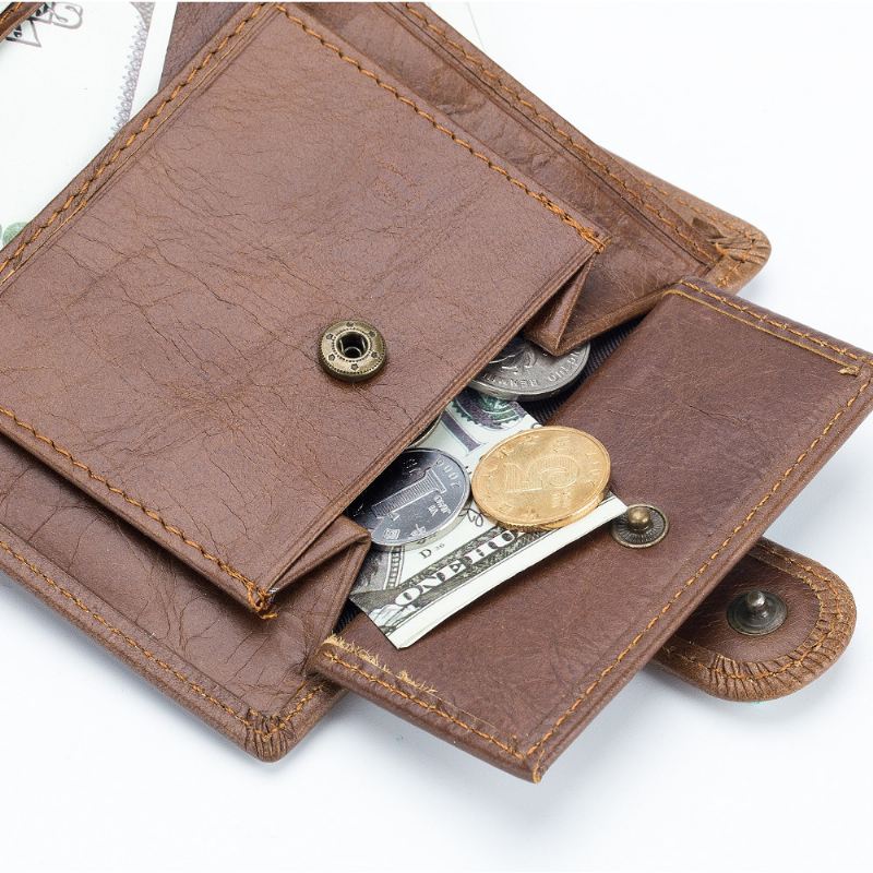 Mænd Bifold Kort Tegnebog Vintage Ægte Læder Multi-card Slot Kortholder Hasp Coin Bag