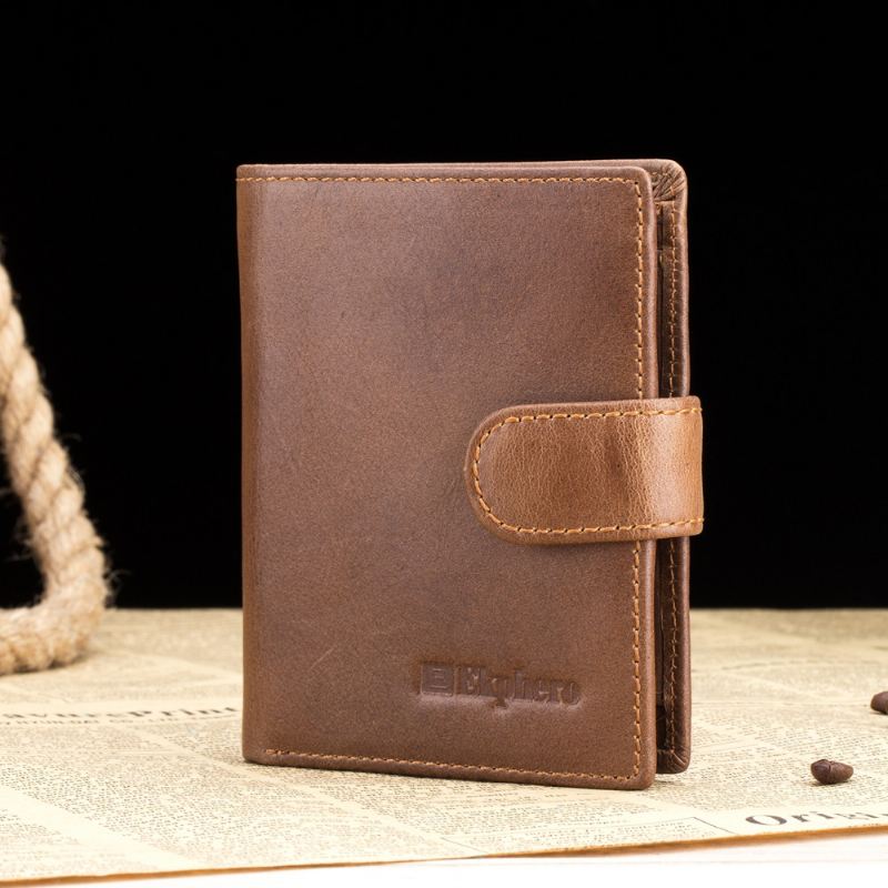 Mænd Bifold Kort Tegnebog Vintage Ægte Læder Multi-card Slot Kortholder Hasp Coin Bag