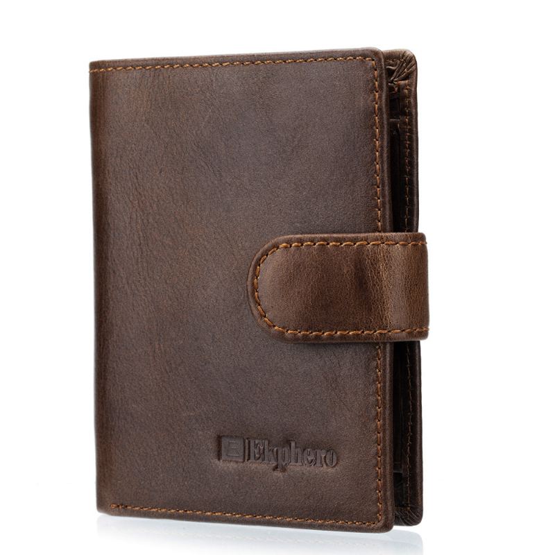 Mænd Bifold Kort Tegnebog Vintage Ægte Læder Multi-card Slot Kortholder Hasp Coin Bag