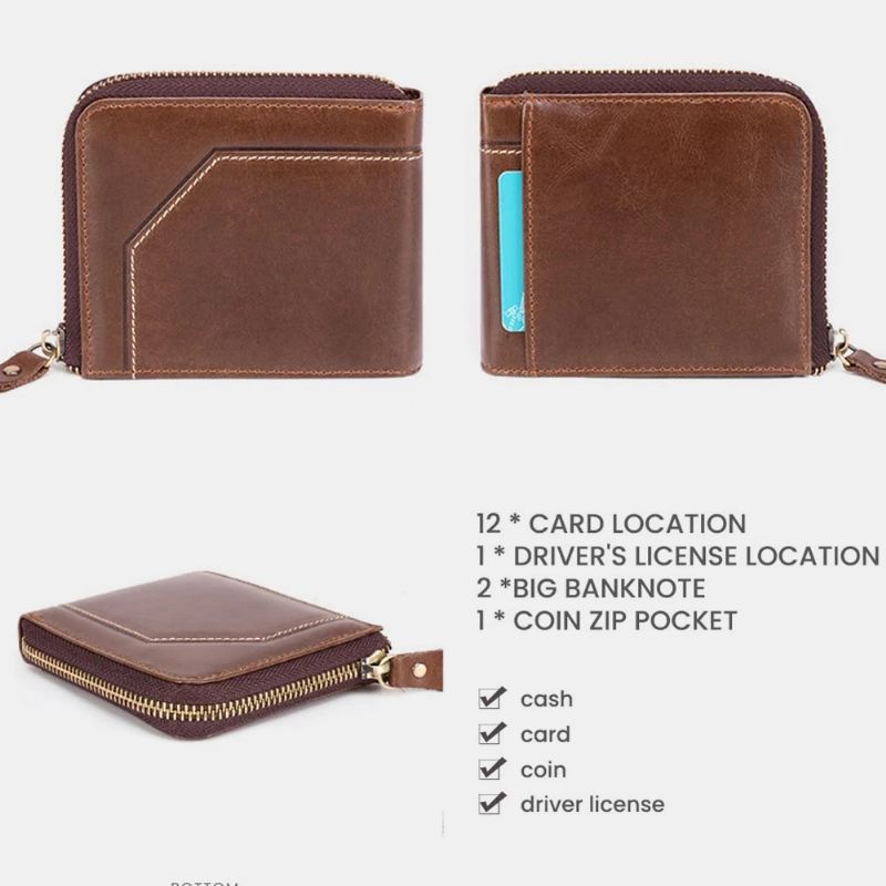 Mænd First Layer Cowhide Bifold 12 Card Slot Card Case Anti-magnetic Wallet