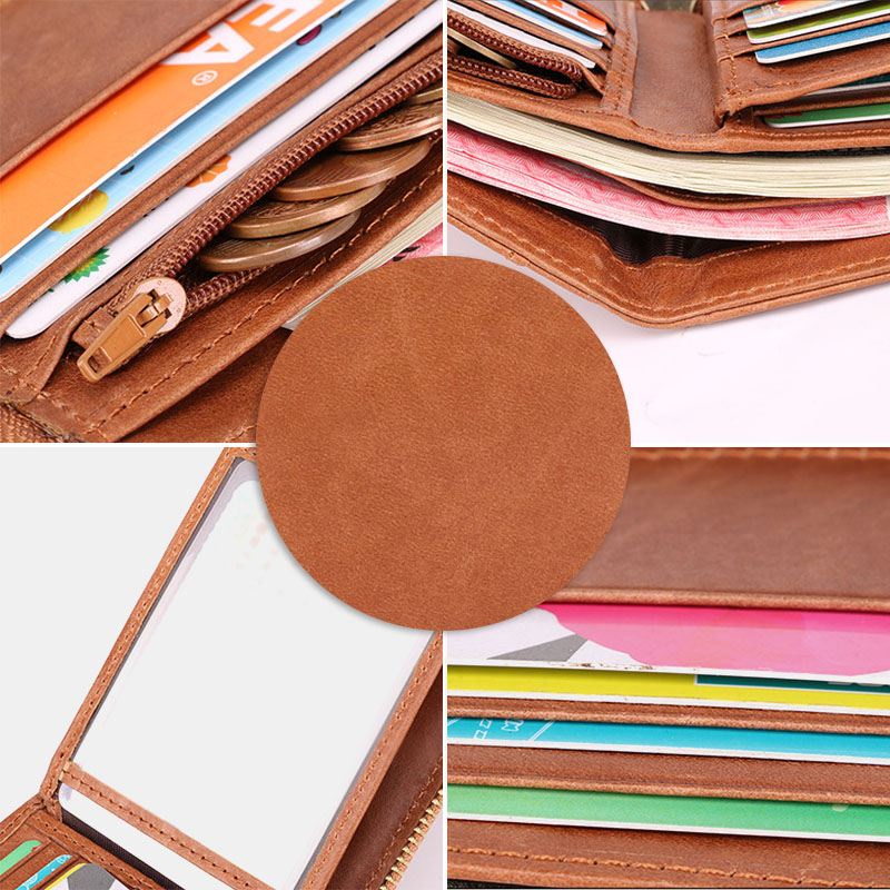 Mænd First Layer Cowhide Bifold 12 Card Slot Card Case Anti-magnetic Wallet