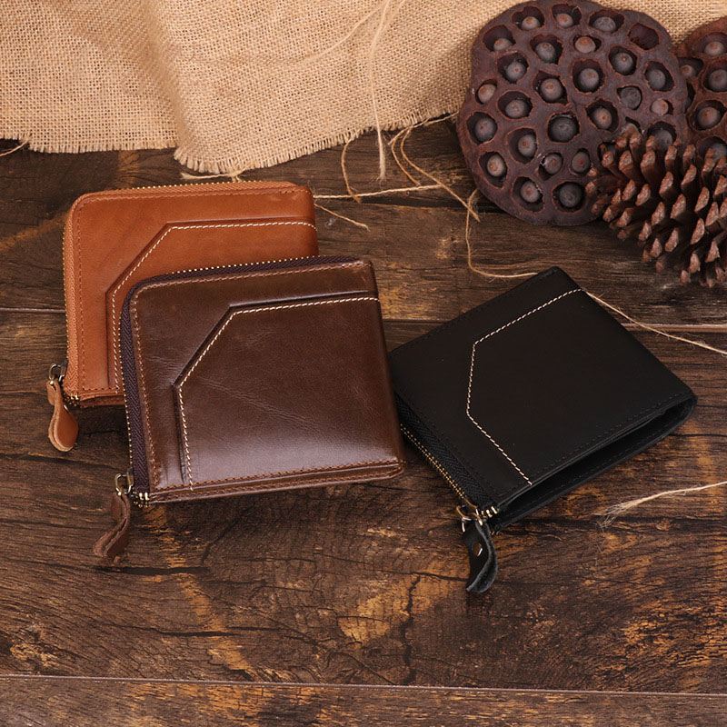 Mænd First Layer Cowhide Bifold 12 Card Slot Card Case Anti-magnetic Wallet