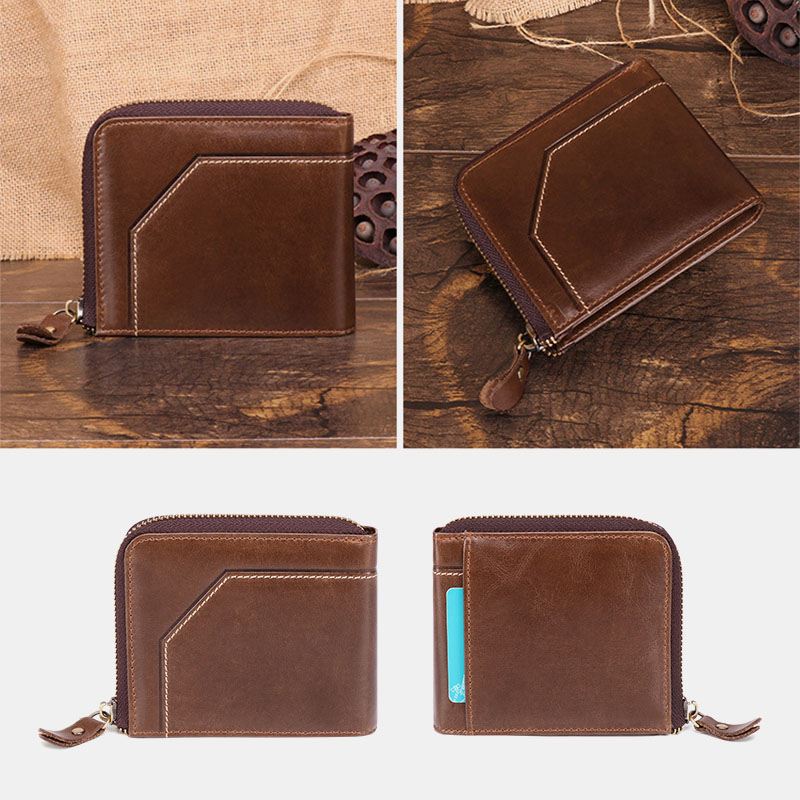 Mænd First Layer Cowhide Bifold 12 Card Slot Card Case Anti-magnetic Wallet