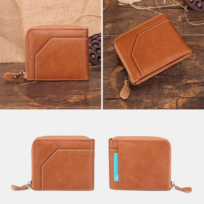 Mænd First Layer Cowhide Bifold 12 Card Slot Card Case Anti-magnetic Wallet