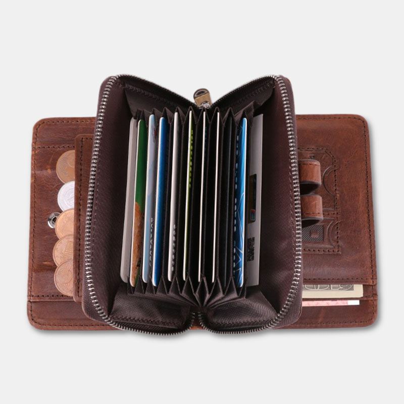 Mænd Kort Bifold Anti-magnetisk Tegnebog Multifunktion Ægte Læder Multi-card Slot Kortholder Møntpung Orgelpung