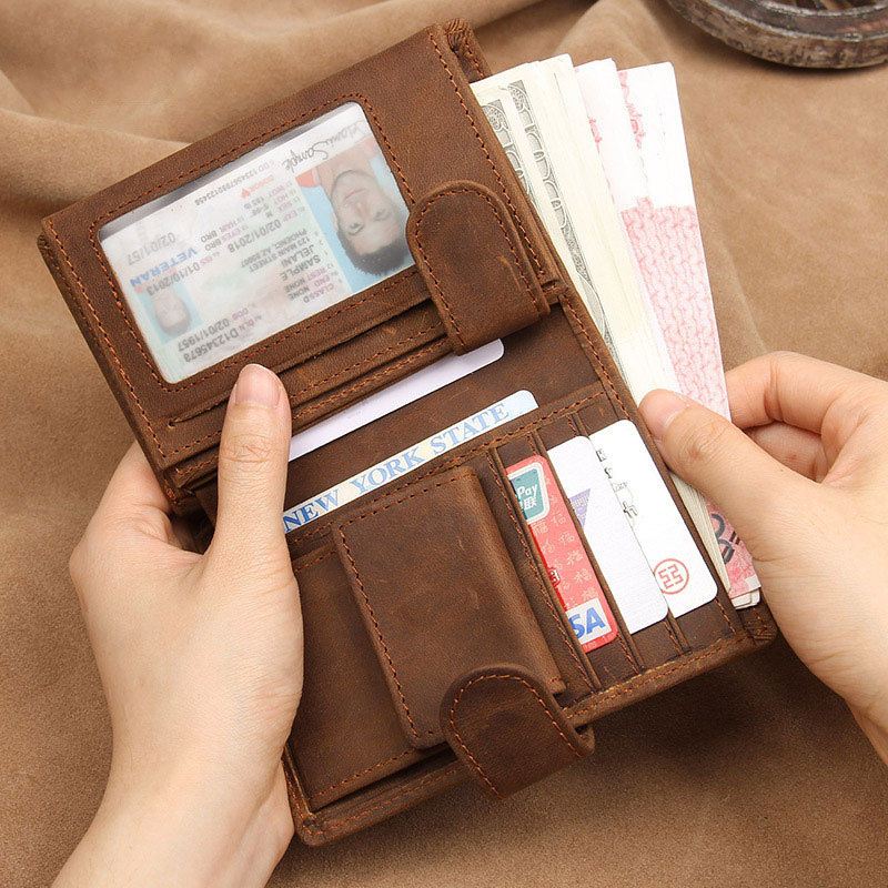 Mænd Koskind Kort Anti-magnetisk Hasp Wallet 11 Card Slot Card Case Kørekort Tegnebog