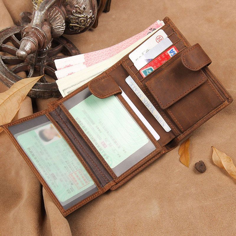 Mænd Koskind Kort Anti-magnetisk Hasp Wallet 11 Card Slot Card Case Kørekort Tegnebog