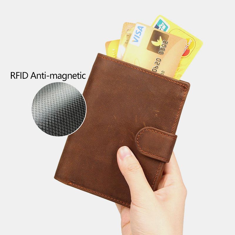 Mænd Koskind Kort Anti-magnetisk Hasp Wallet 11 Card Slot Card Case Kørekort Tegnebog