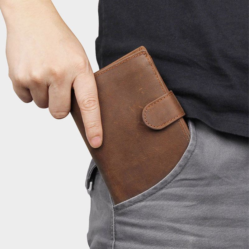 Mænd Koskind Kort Anti-magnetisk Hasp Wallet 11 Card Slot Card Case Kørekort Tegnebog