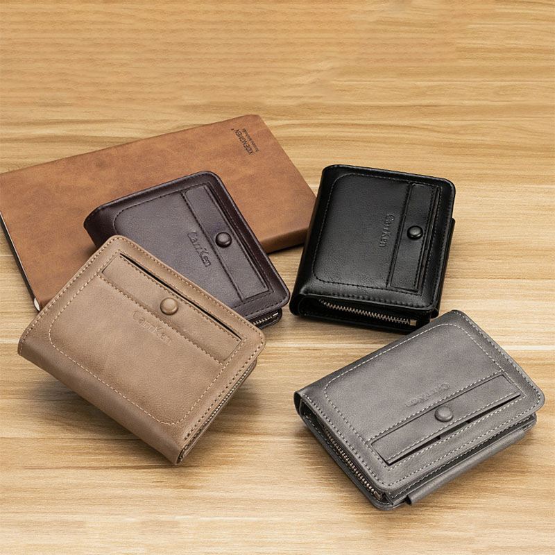 Mænd Kunstlæder Retro Business Trifold Multi-slot Card Holder Tegnebog