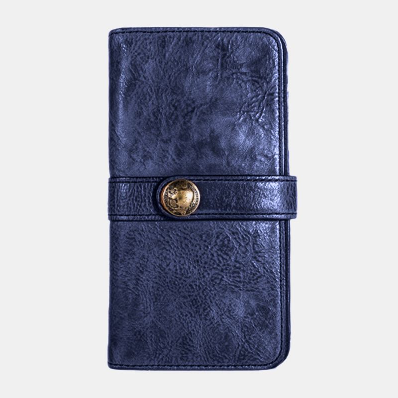 Mænd Lang Bifold Multi-card Slot Kortholder Vintage Pu Læder 6.5 Tommer Telefontaske Pengeclips Tegnebog