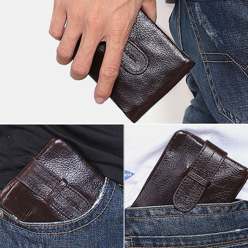 Mænd Olievoks Læder Kort Foldbar Tegnebog Retro Mode Tynd Bifold Clutch Pung Møntpung Kortholder Pengeklip