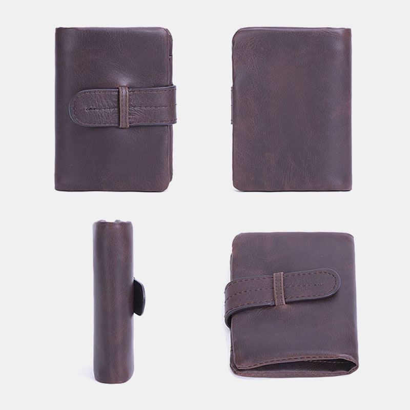 Mænd Olievoks Læder Kort Foldbar Tegnebog Retro Mode Tynd Bifold Clutch Pung Møntpung Kortholder Pengeklip