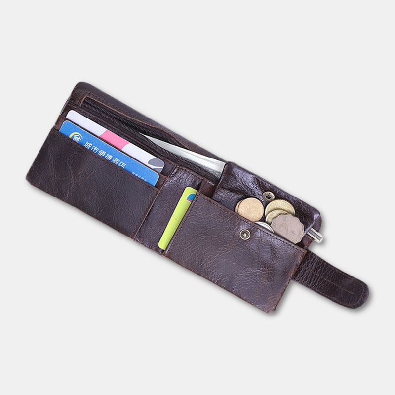 Mænd Olievoks Læder Kort Foldbar Tegnebog Retro Mode Tynd Bifold Clutch Pung Møntpung Kortholder Pengeklip