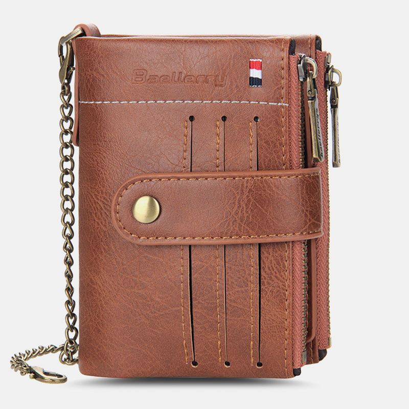 Mænd Pu Læder Kort Bifold Dobbelt Lynlås Multi-card Slot Kortholder Retro Møntpung Pengeclips Tegnebog