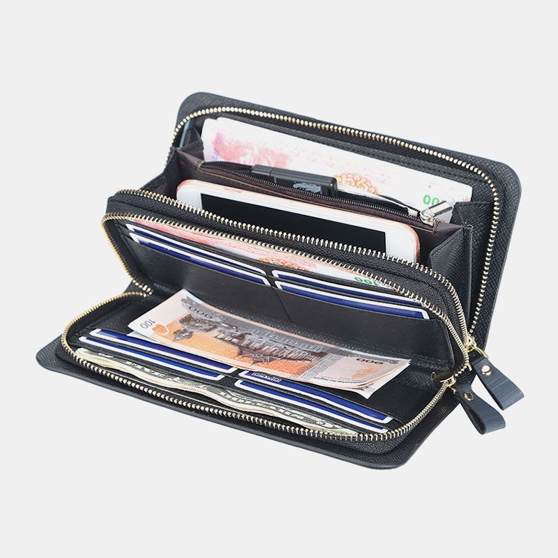 Mænd Pu-læder Stor Kapacitet Multi-card Slot Bærehåndtag Casual Clutch Taske Kortholder Pung