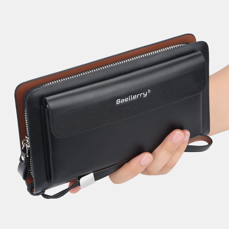 Mænd Pu-læder Stor Kapacitet Multi-card Slot Casual Bærehåndtag Clutch Taske Kortholder Pung