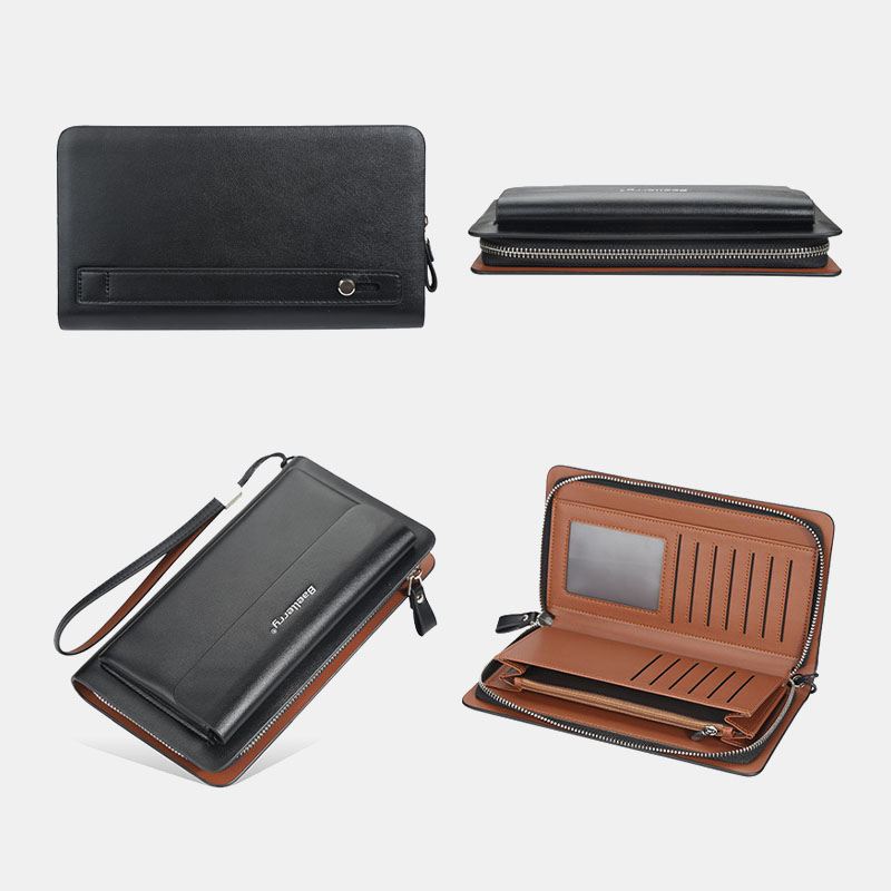 Mænd Pu-læder Stor Kapacitet Multi-card Slot Casual Bærehåndtag Clutch Taske Kortholder Pung