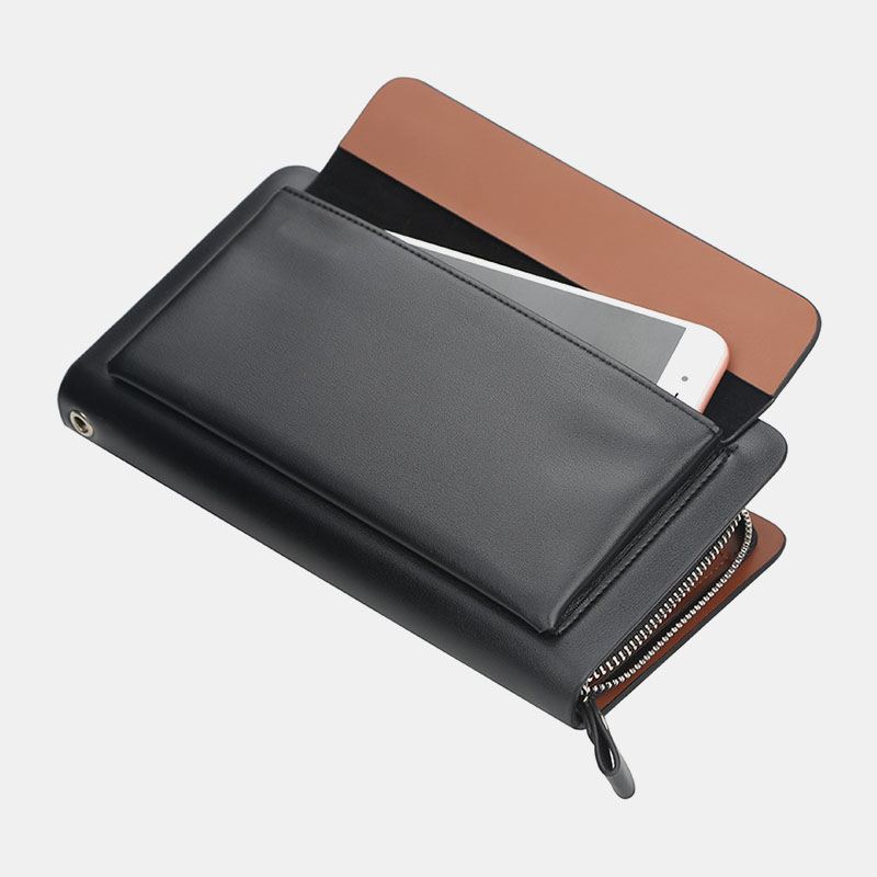 Mænd Pu-læder Stor Kapacitet Multi-card Slot Casual Bærehåndtag Clutch Taske Kortholder Pung