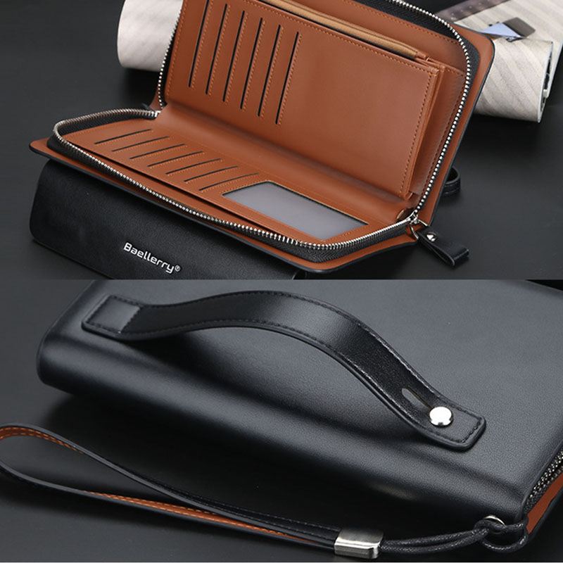 Mænd Pu-læder Stor Kapacitet Multi-card Slot Casual Bærehåndtag Clutch Taske Kortholder Pung