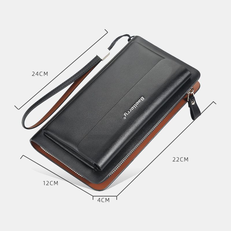 Mænd Pu-læder Stor Kapacitet Multi-card Slot Casual Bærehåndtag Clutch Taske Kortholder Pung