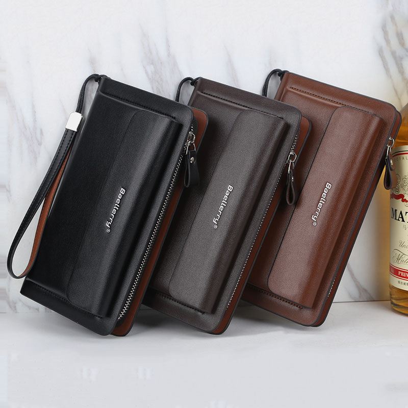 Mænd Pu-læder Stor Kapacitet Multi-card Slot Casual Bærehåndtag Clutch Taske Kortholder Pung