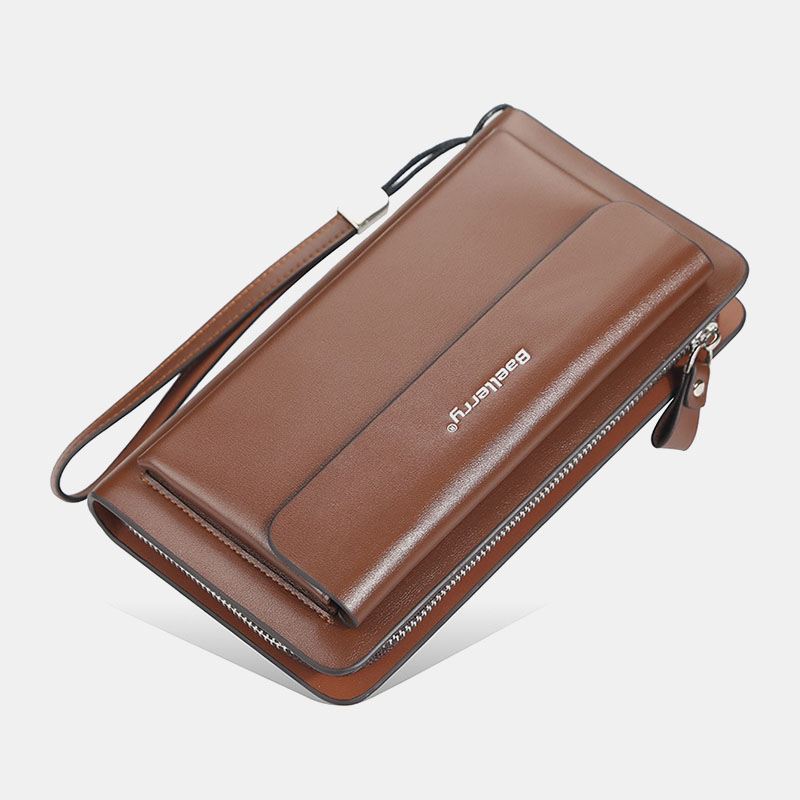 Mænd Pu-læder Stor Kapacitet Multi-card Slot Casual Bærehåndtag Clutch Taske Kortholder Pung