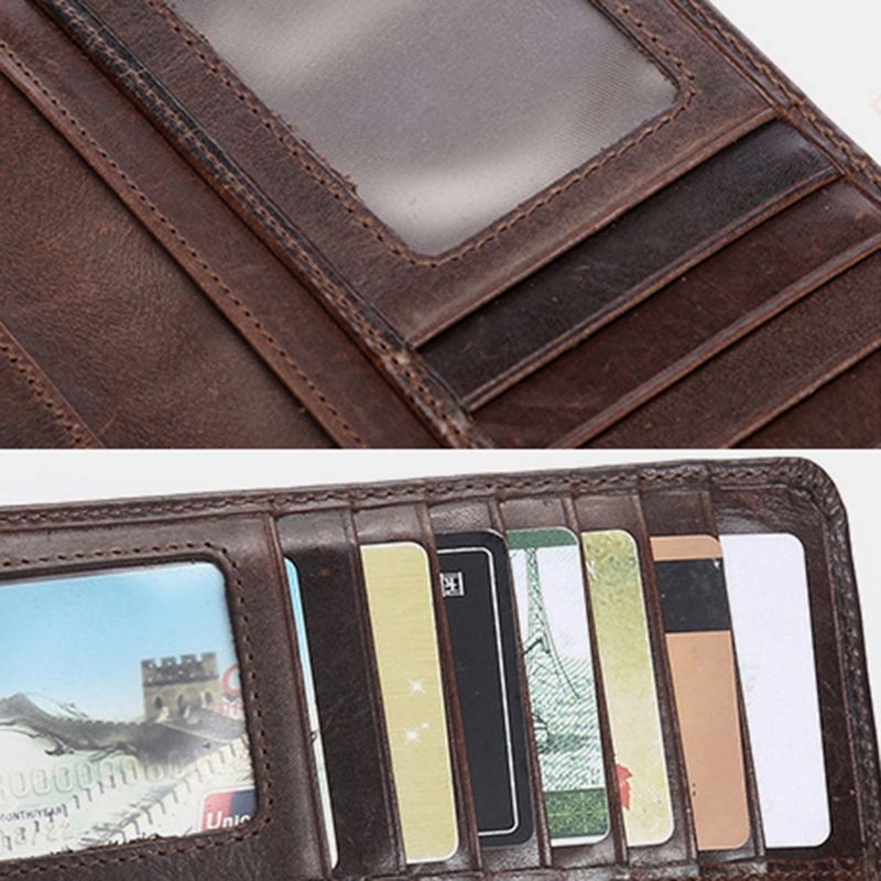 Mænd Retro Lang Bifold Ægte Læder Pung Casual 12 Card Slot Kortholder Pengeclips Clutch Taske