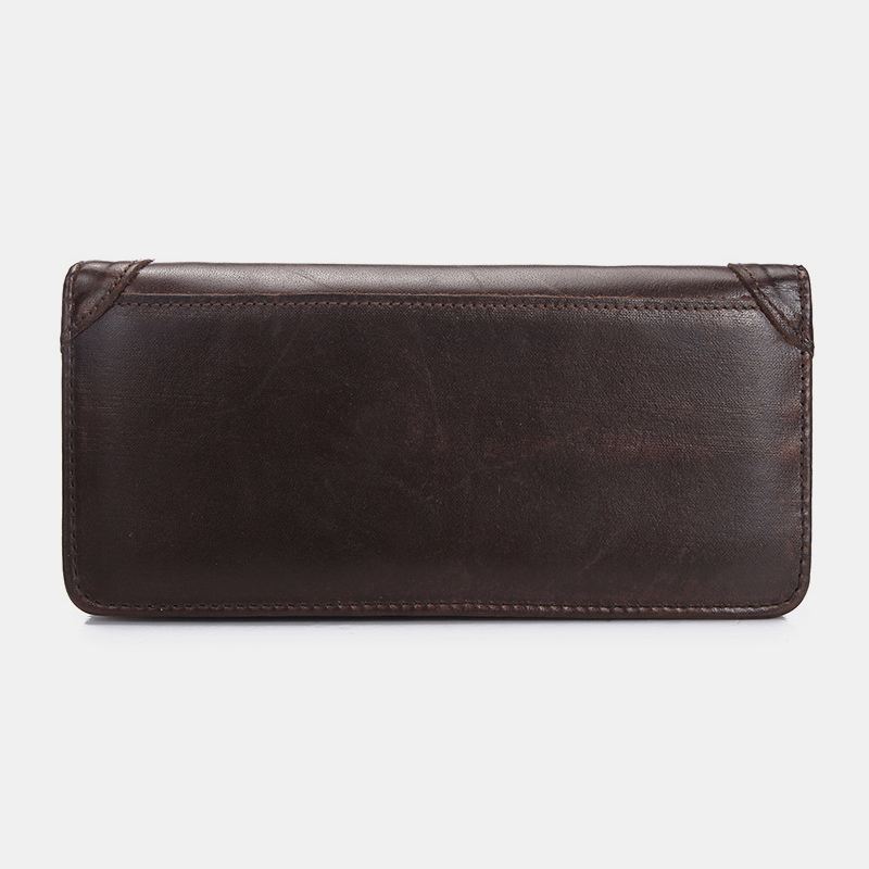 Mænd Retro Lang Bifold Ægte Læder Pung Casual 12 Card Slot Kortholder Pengeclips Clutch Taske