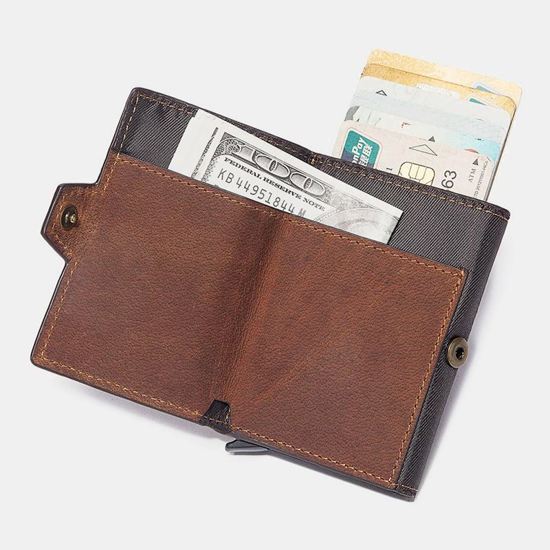 Mænd Retroblokerende Antimagnetisk Kohud-pung Casual Multi-card Slot Hasp Card Holder Multifunktion Pengeclips