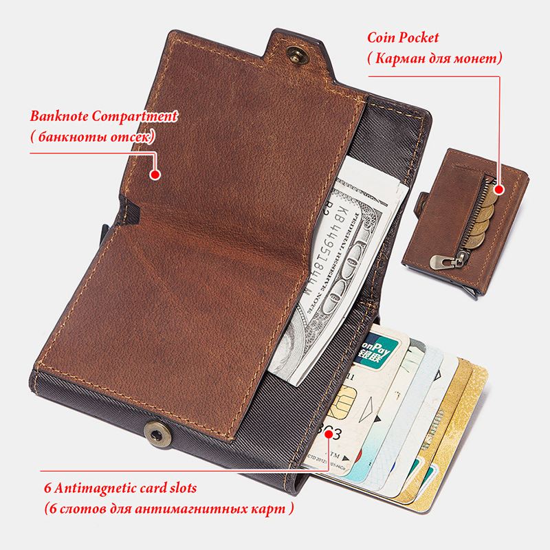 Mænd Retroblokerende Antimagnetisk Kohud-pung Casual Multi-card Slot Hasp Card Holder Multifunktion Pengeclips