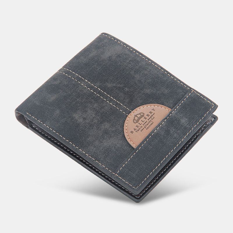 Mænd Tynd Bifold Denim Mønster Pu Læder Pung Multi-card Slot Kortholder Stor Kapacitet Møntpung