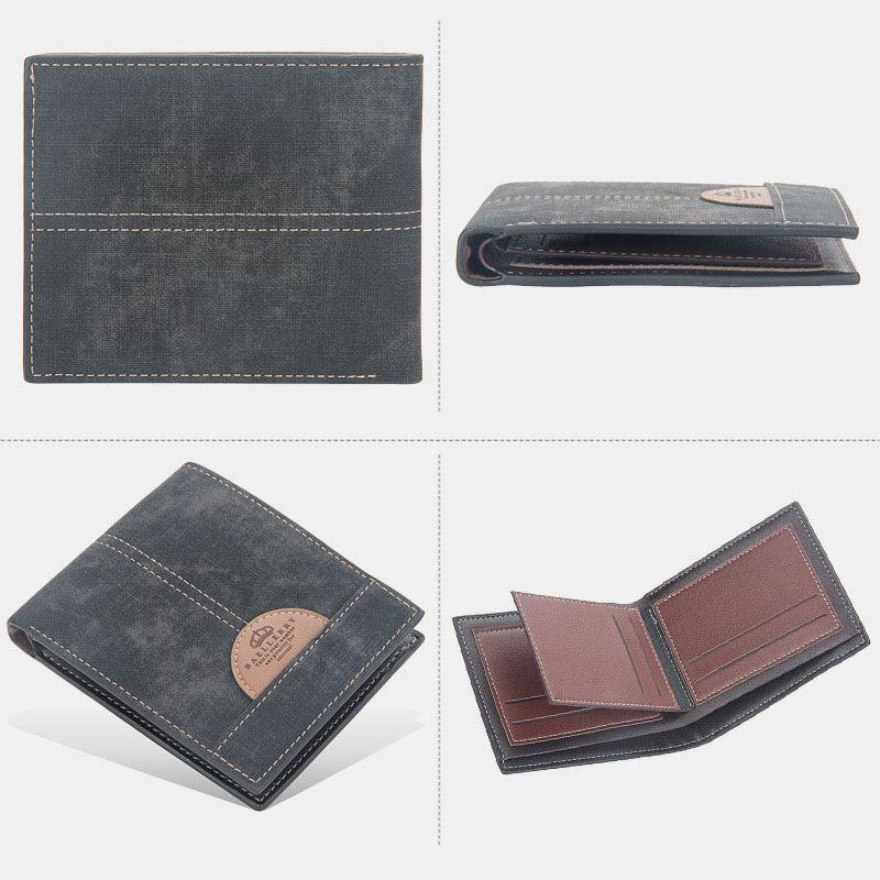 Mænd Tynd Bifold Denim Mønster Pu Læder Pung Multi-card Slot Kortholder Stor Kapacitet Møntpung