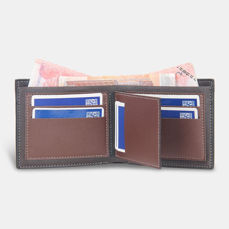 Mænd Tynd Bifold Denim Mønster Pu Læder Pung Multi-card Slot Kortholder Stor Kapacitet Møntpung